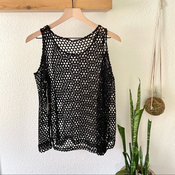 LNA black netting cold shoulder top - Picture 4 of 6